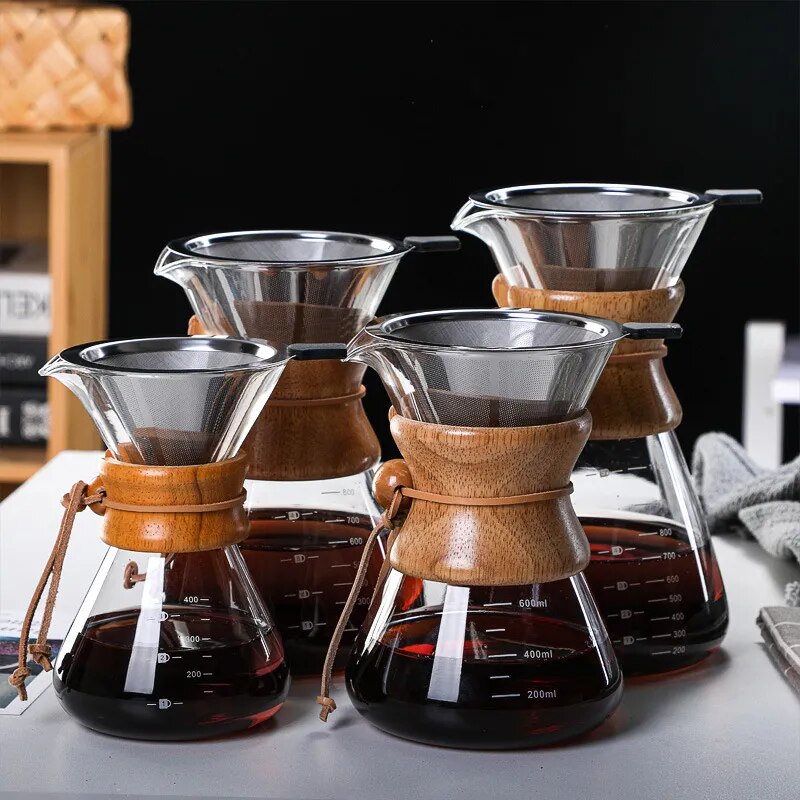 Glass Coffee Kettle Stainless Steel Filter Drip Espresso Coffee Sharing Pot