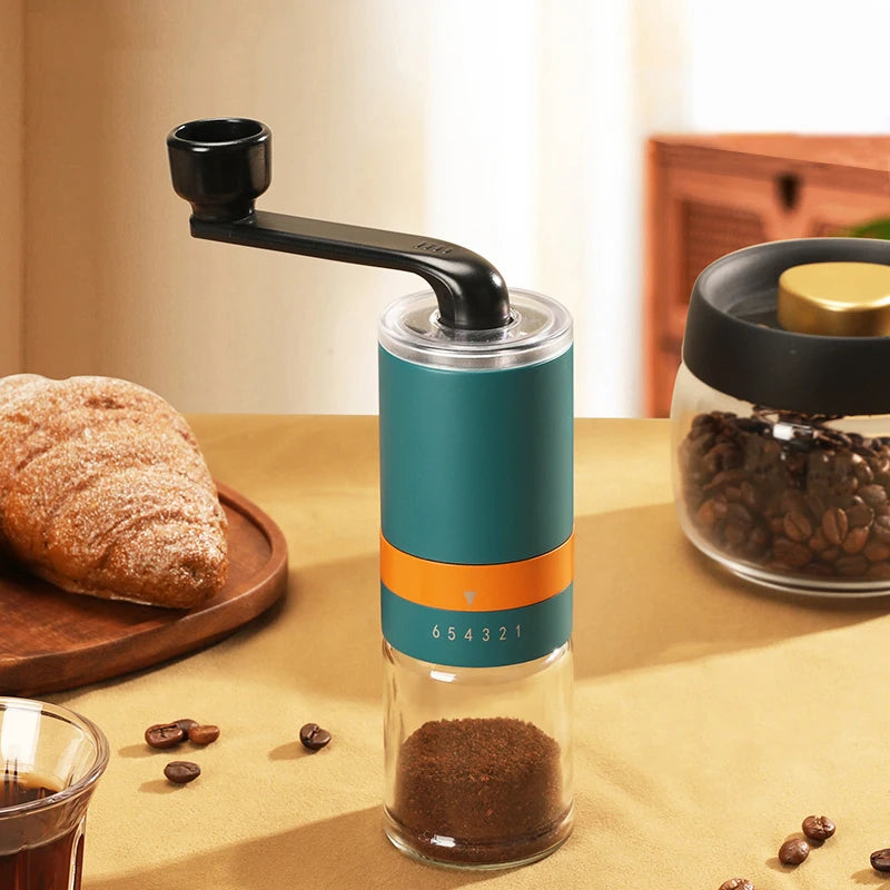XMSJ Home Portable Manual Coffee Grinder 6 Gear Stainless Steel Hand Coffee Bean Mill Espresso Maker with Ceramic Burrs