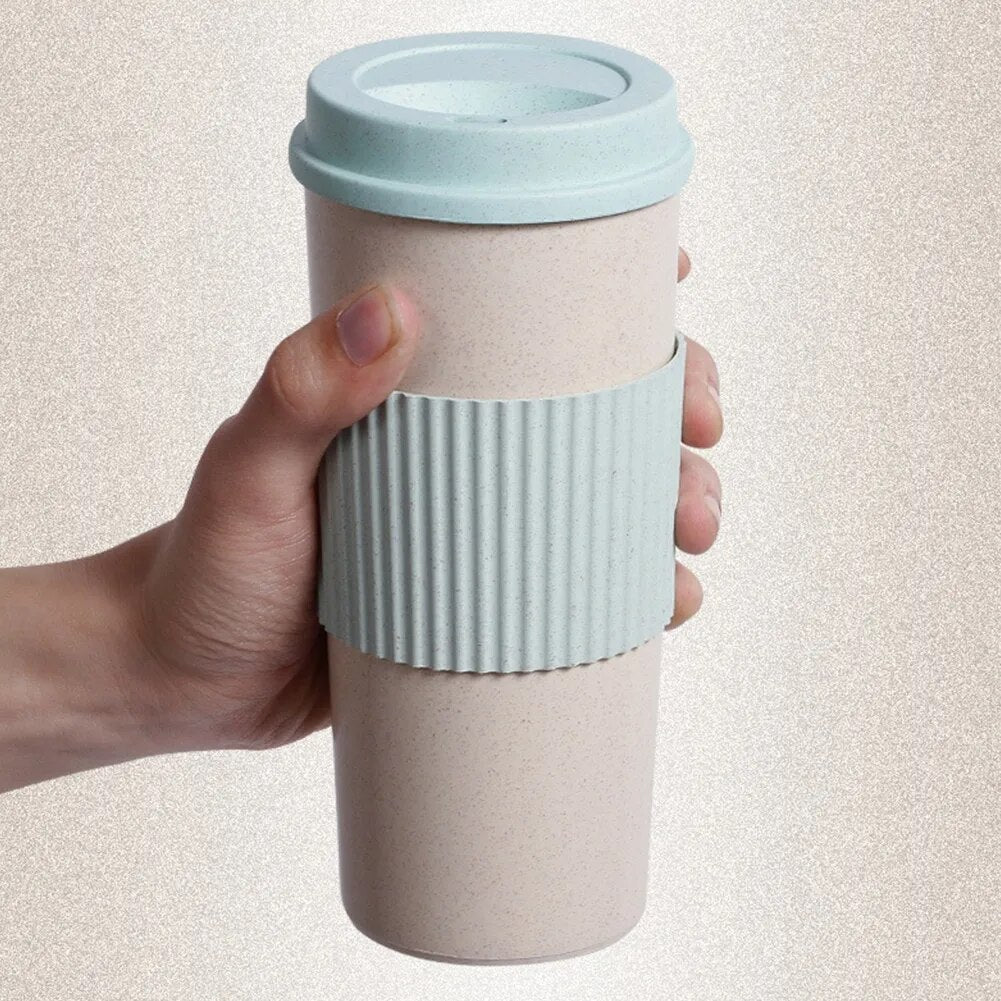 Wheat Straw Coffee Cup Portable High Temperature Resistant Water Cup With Lid Reusable Multifunctional Eco-Friendly Travel Mug