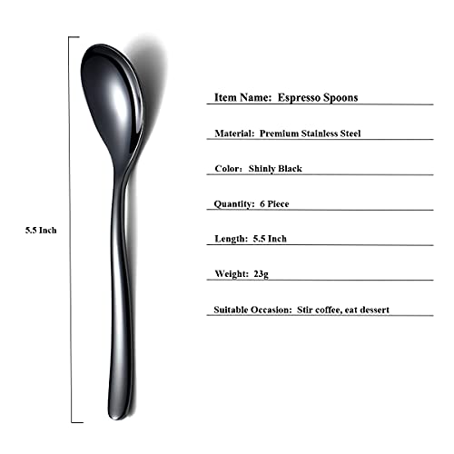 Black Demitasse Espresso Spoons, 5.5'' Mini Coffee Spoons