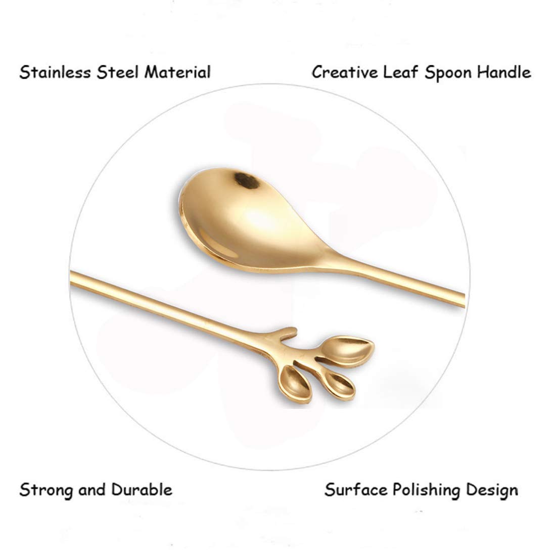 Stainless Steel Gold Leaf Coffee Spoon