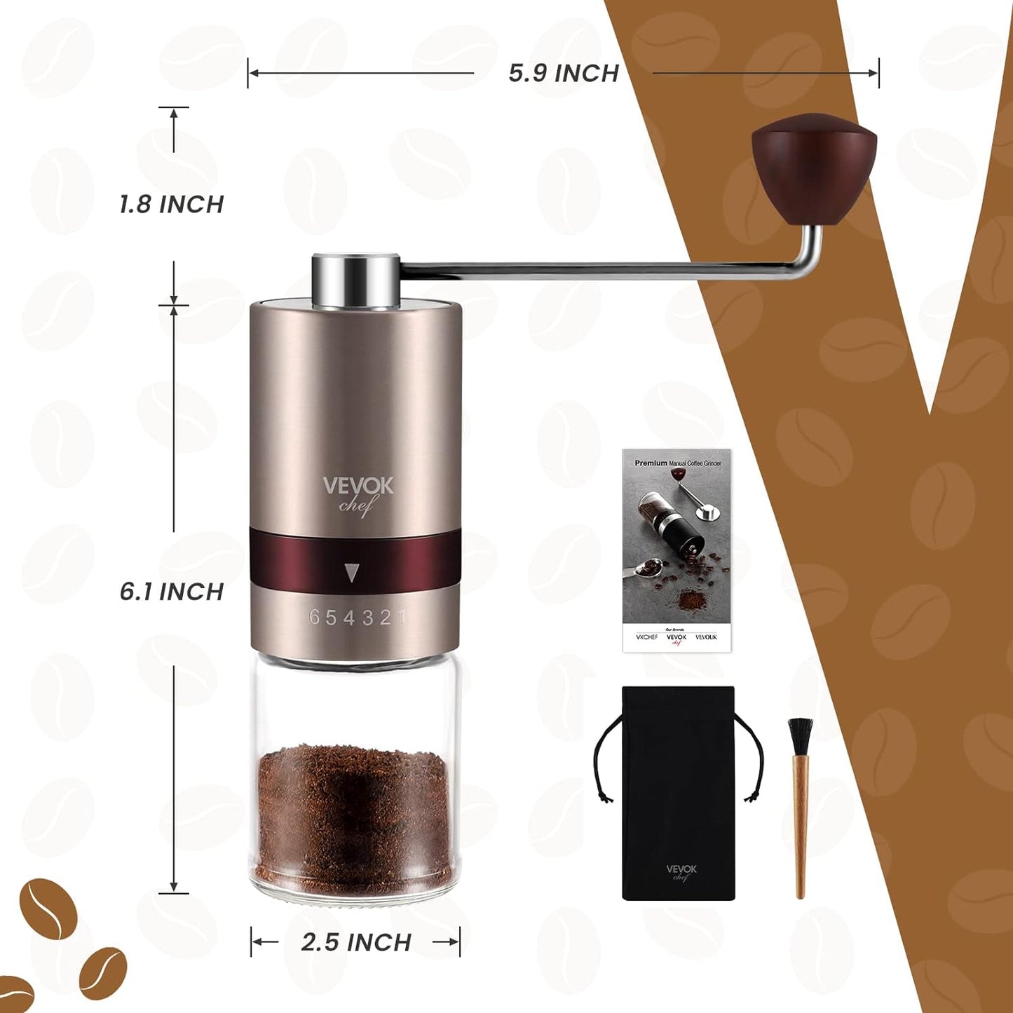 VEVOK CHEF Manual Coffee Grinder Stainless Steel