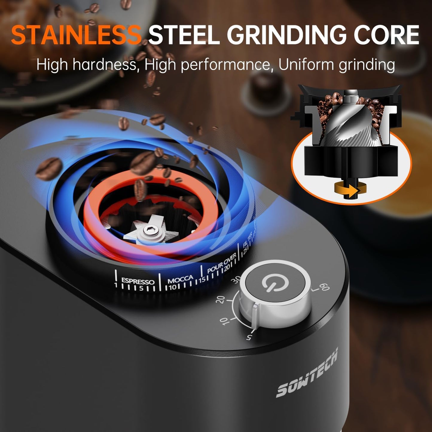 SOWTECH Anti-static Conical Burr Coffee Grinder