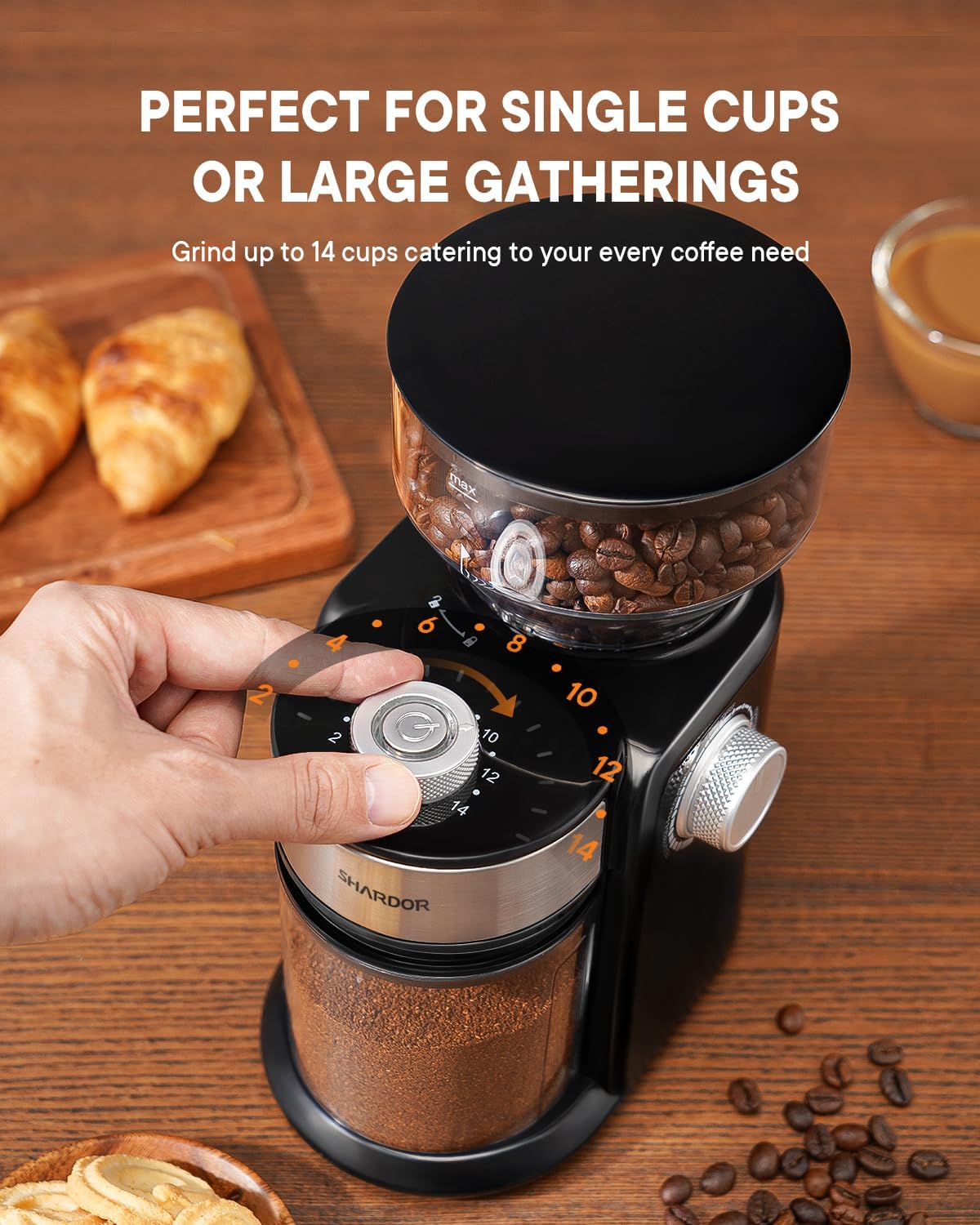 SHARDOR Electric Burr Coffee Grinder 2.0, Adjustable Burr Mill with 16 Precise Grind Setting for 2-14 Cup, Black