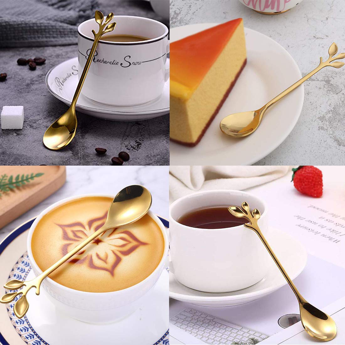 Stainless Steel Gold Leaf Coffee Spoon