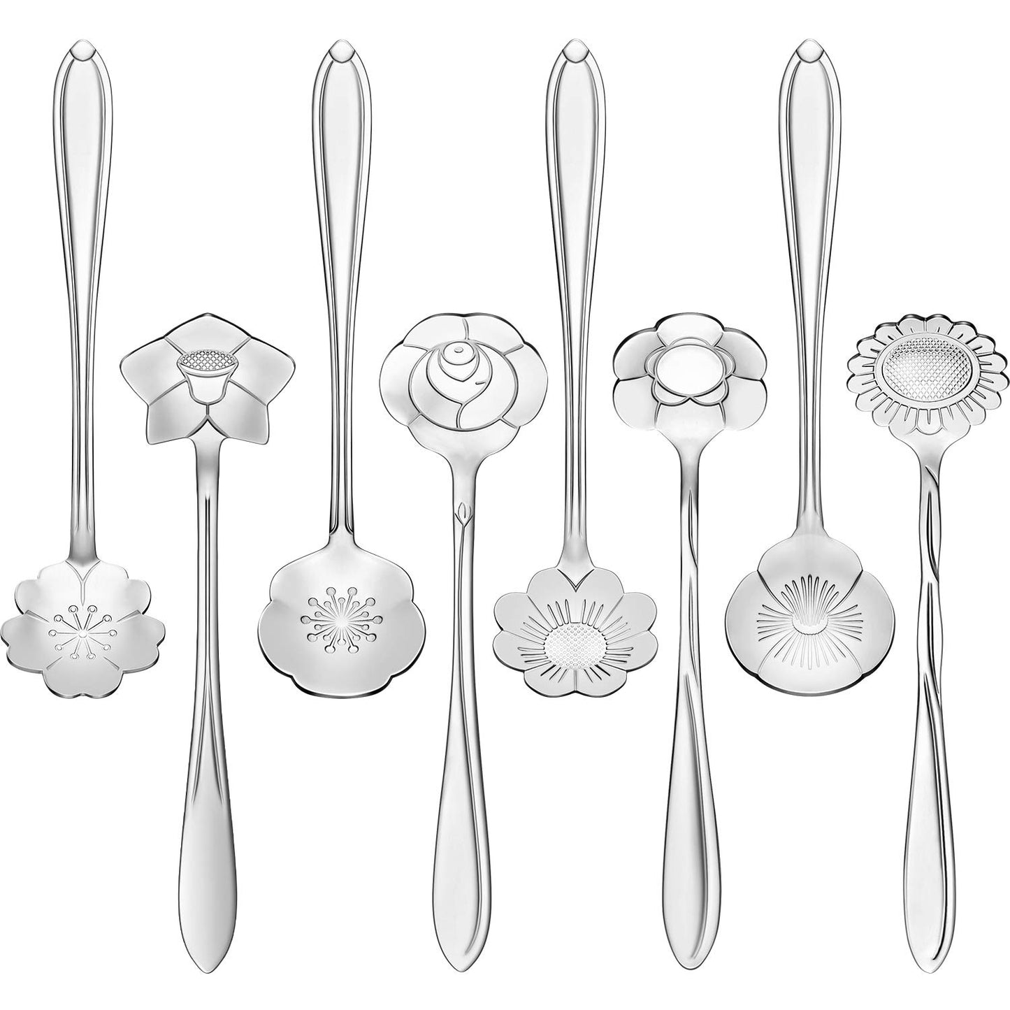 8 Pieces Flower Spoon Coffee Teaspoon Set Stainless Steel